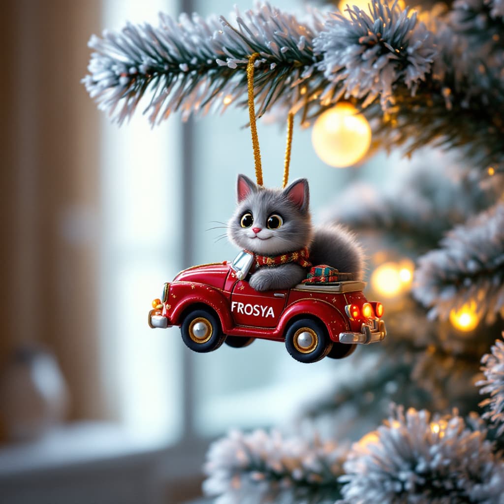AI generated: Medium shot. Christmas tree in the room. A Disney-style Christmas decoration, Pixar hangs on a branc...