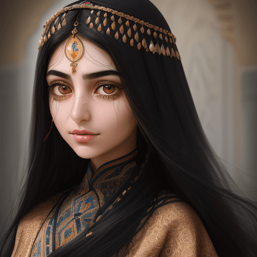 AI generated: A close-up portrait of an Iranian girl with a soft smile and tear-filled eyes, embodying both fear a...