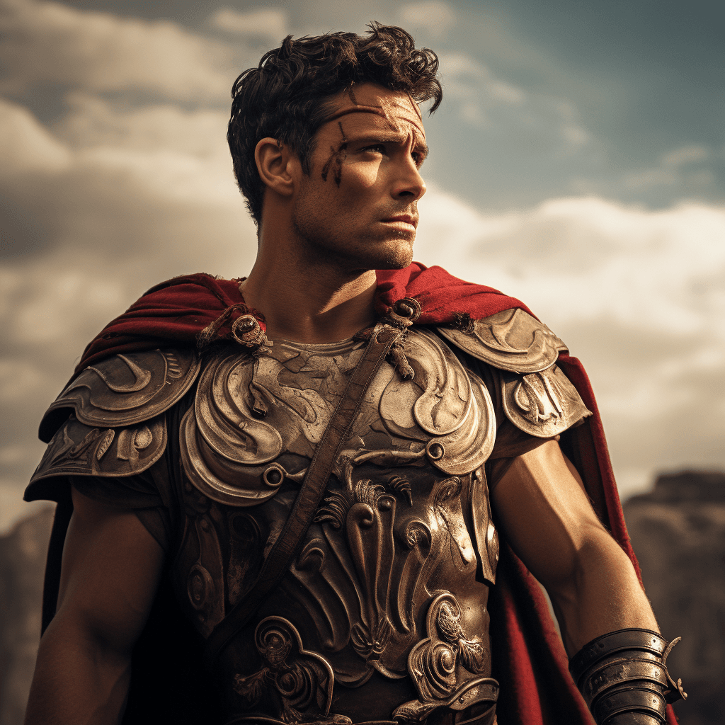 AI generated: A cover of the romanRoman male character, in the style of high dynamic range, cut/ ripped