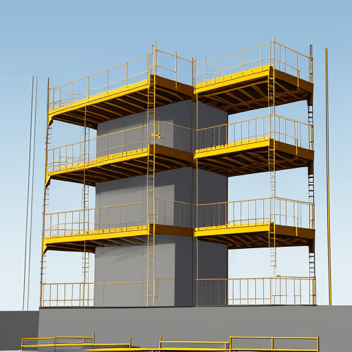 AI generated: Sketch a single-lift, three bay scaffold with fall and edge protection
