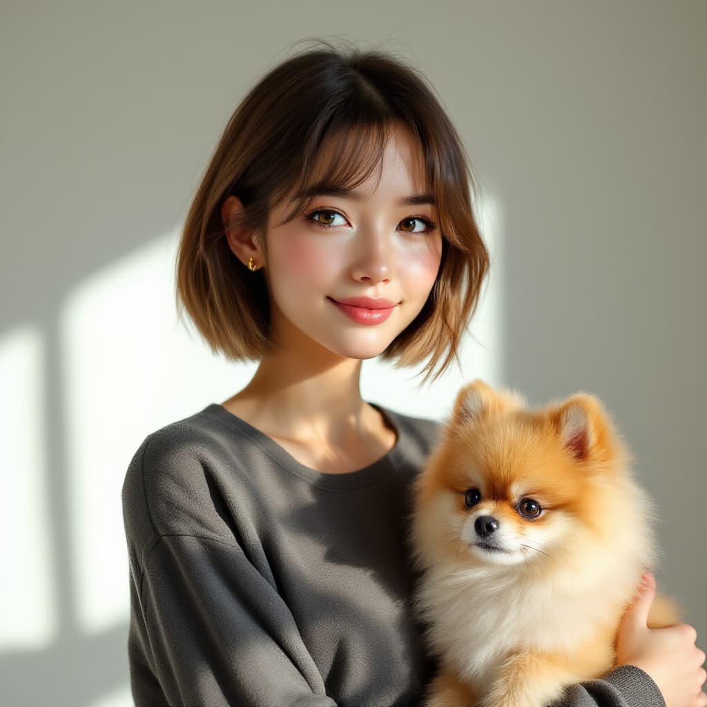 AI generated: A highly realistic 8K square (1:1) portrait of a young American female influencer with short, straig...