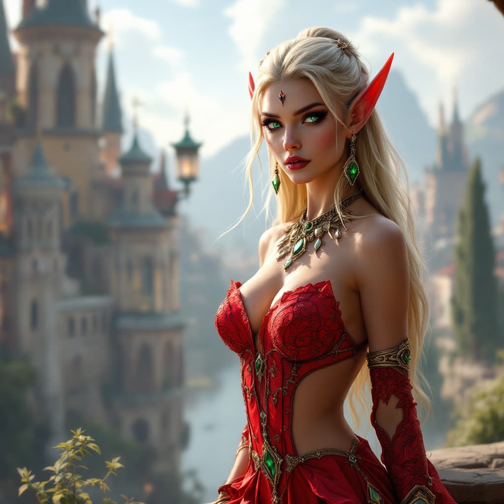 AI generated: ((Full body)), Small, highly detailed (Blood elf from World of Warcraft), alluring pose, dressed in ...