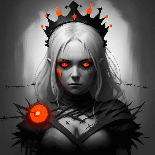 AI generated: An image of a female with crown of barbed wire and a glow orange, in the style of speedpainting, dar...