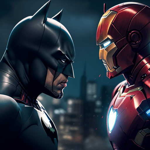 AI generated: Batman fight with iron man,4 k, ultra HD 