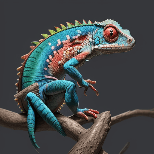 AI generated: Hyper realistic red, blue, green color chameleon