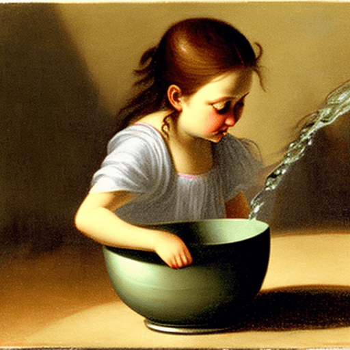 AI generated: a girl emplying water from a bowl. 
