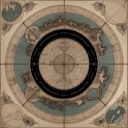 AI generated: old map map from the view of the islands a large kingdom circular black icon in the style of Lord of...