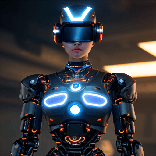 AI generated: cybernetic robot athletic young, robotic arm, robotic leg, robotic armor, robotic face, female, cybe...