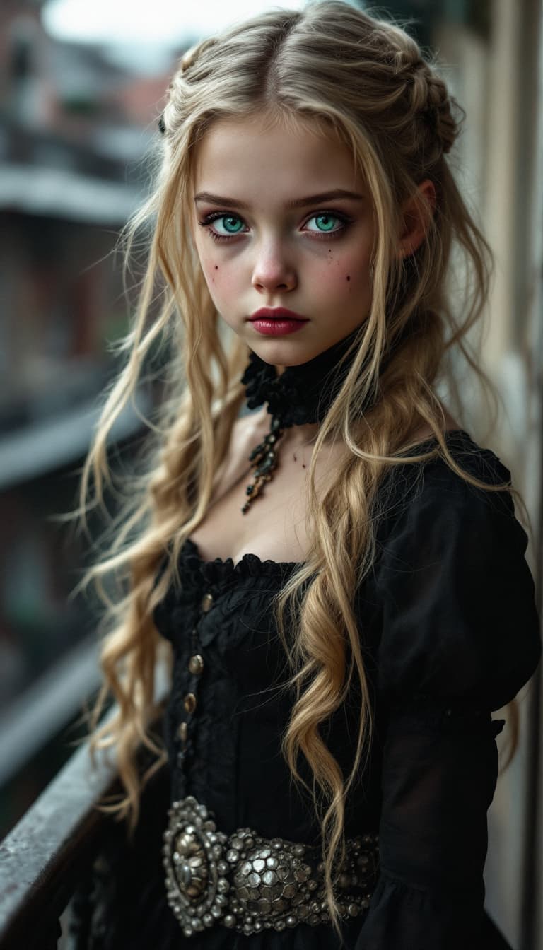 AI generated: a professional photo of a eleven year old vampire girl, (futuristic),(masterpiece), (realistic), (pe...