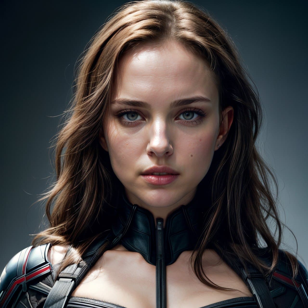 AI generated: epic realistic, commercial photography, beautiful natalie portman as black widow, studio light, 8k o...