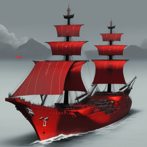 AI generated: armed fleet,red ship