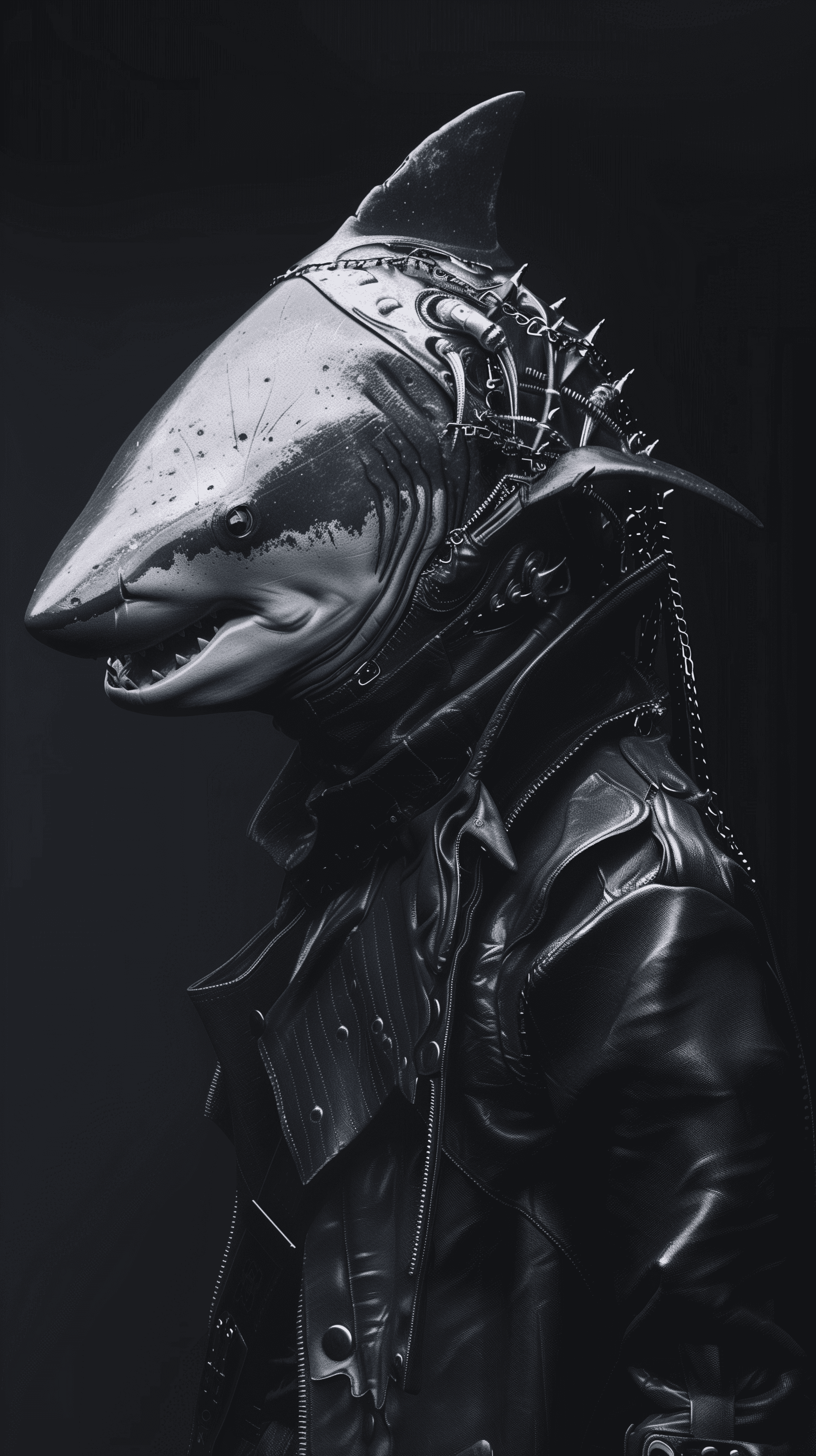 AI generated: a shark wearing alien fashion editorial, metamorphosis, avant-garde hyper futuristic surreal fashion...