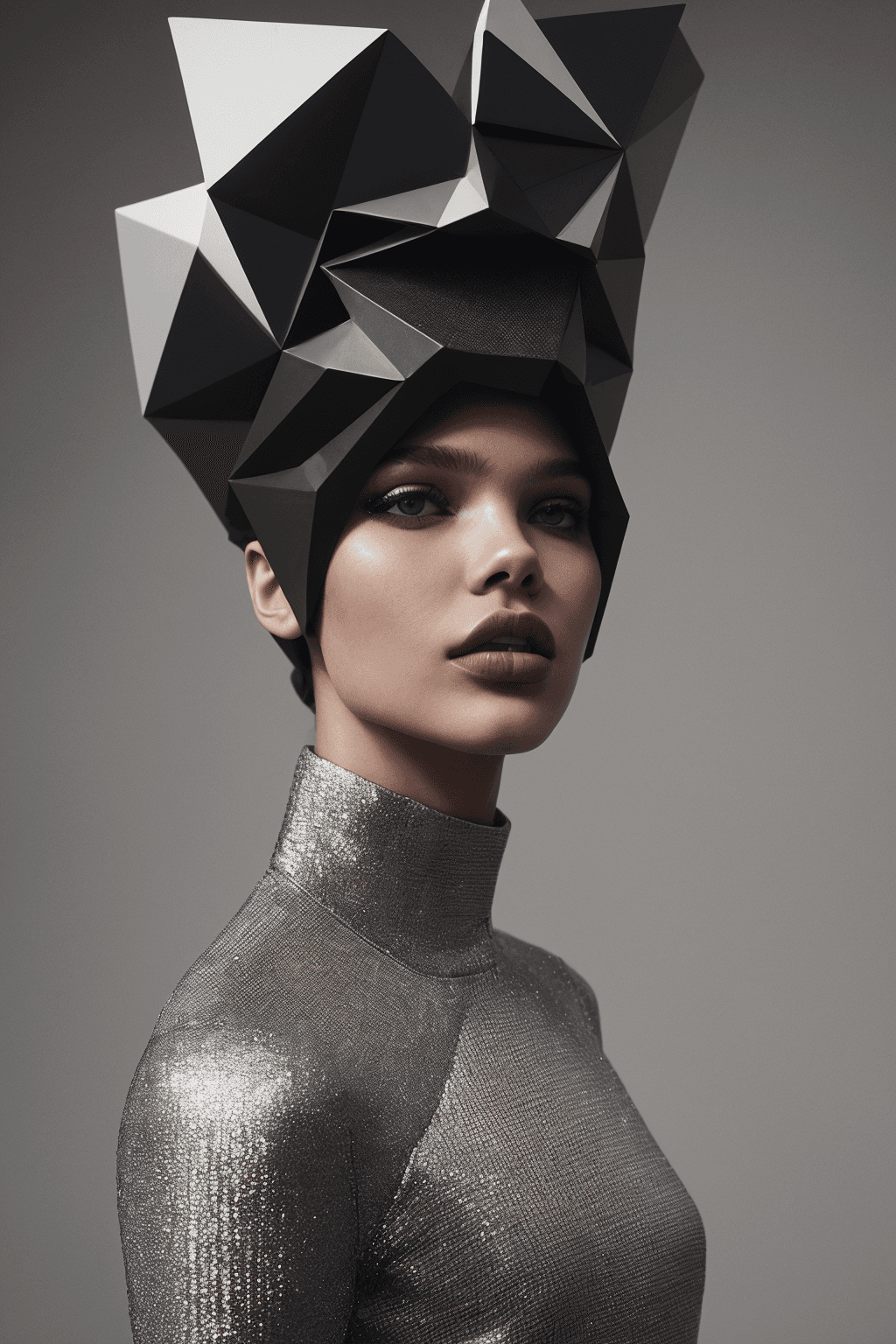 AI generated: (ilford delta,muted colors soothed tones), a high quality photograph of [Serious female model:girl s...