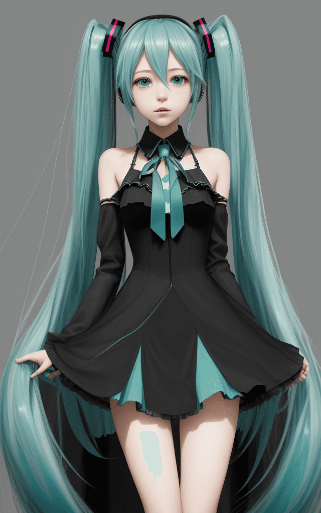 AI generated: hatsune miku, blackdress