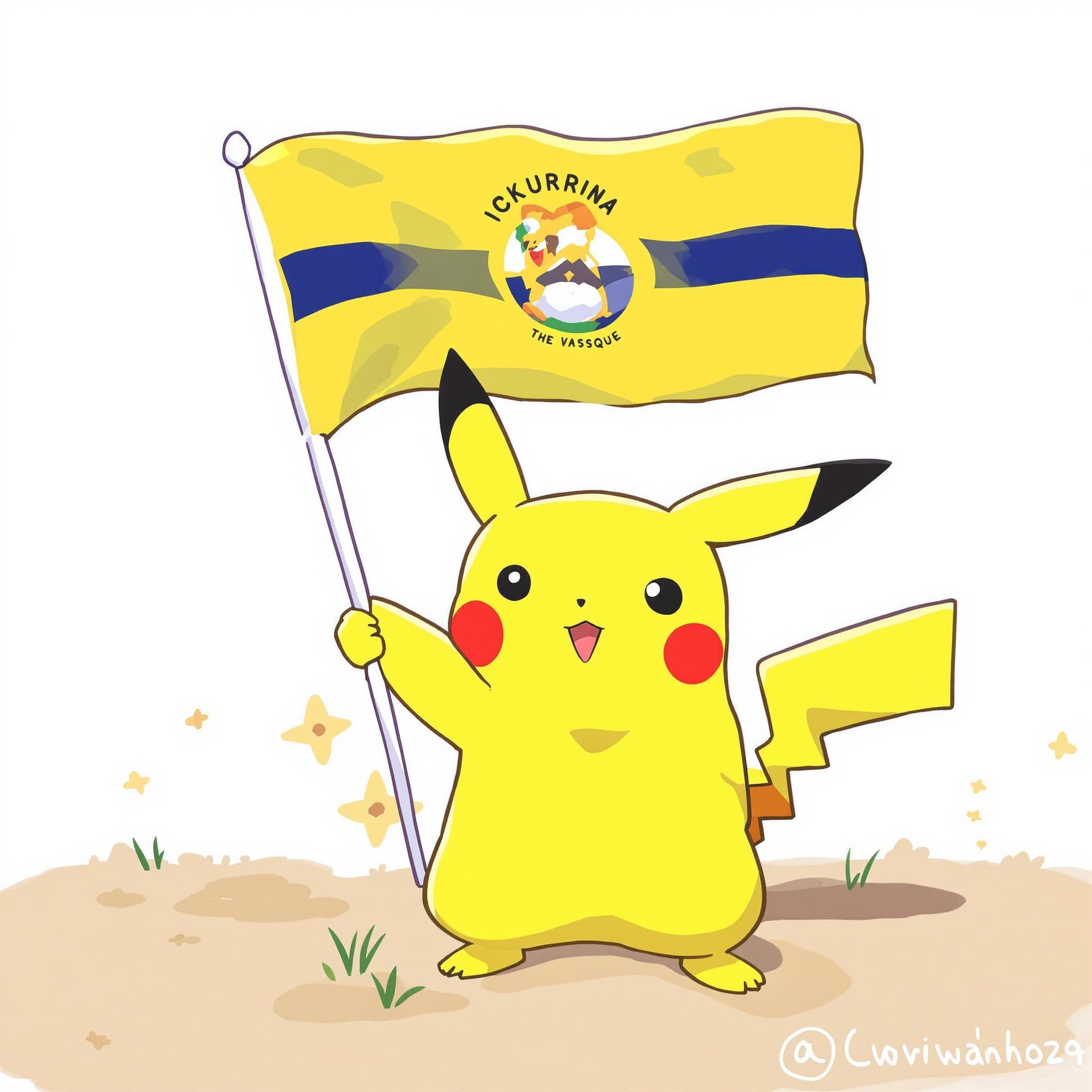 AI generated: Pikachu waving the Ikurrina, the vasque country flag 