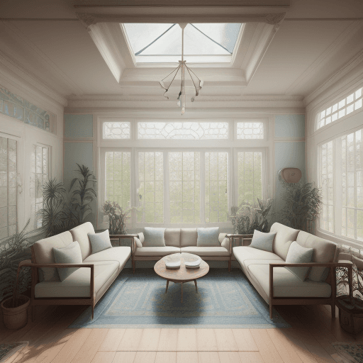 AI generated: High resolution photography interior design, dreamy sunken living room conversation pit, wooden floo...