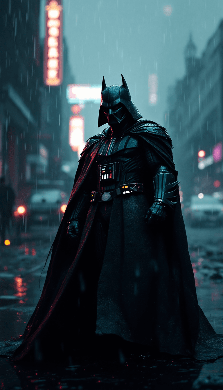 AI generated: a super villain standing in the rain, cyberpunk art, inspired by Raymond Swanland, conceptual art, b...