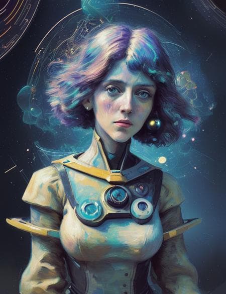 AI generated: DEwoman, Post - Impressionism, Retrofuturism, Celestial, NPR Hatching, RenderWare engine, Abstract E...