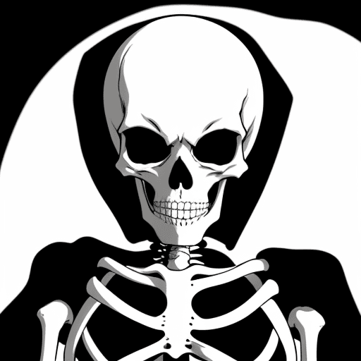 AI generated: Skeleton, anime, black and white,