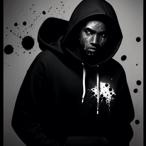 AI generated: , a  dark-skinned dude wearing a black hoodie with short very black hair, photo-realistic, black and...