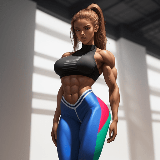 AI generated: Beautiful girl, stands and shows her perfect figure to her full height, well - developed muscles, be...