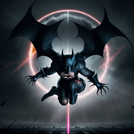 AI generated: Demonic Batman with dark aura around, agressively spinning around in circle with his claws creating ...