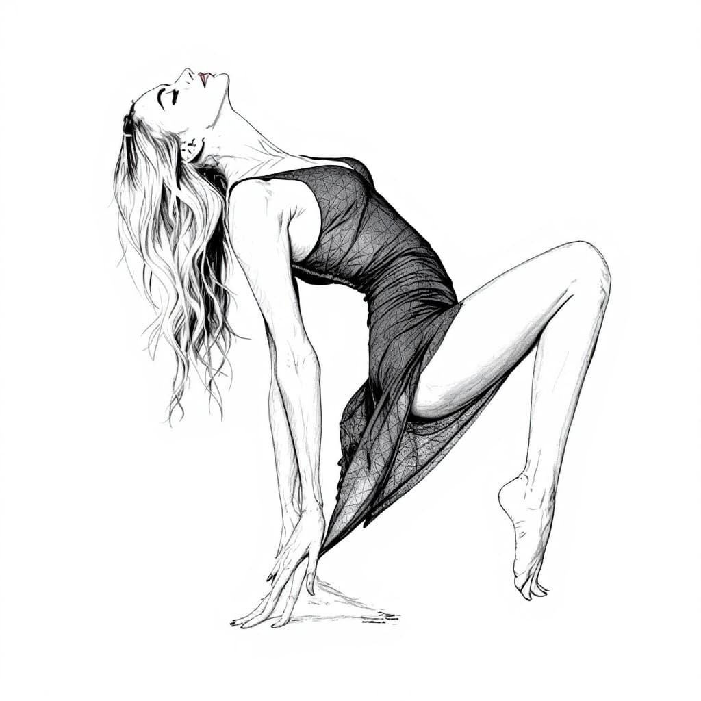 AI generated: Drawing of a Woman (with appearance of a 45 years old, sandy blonde hair with blonde highlights, thi...