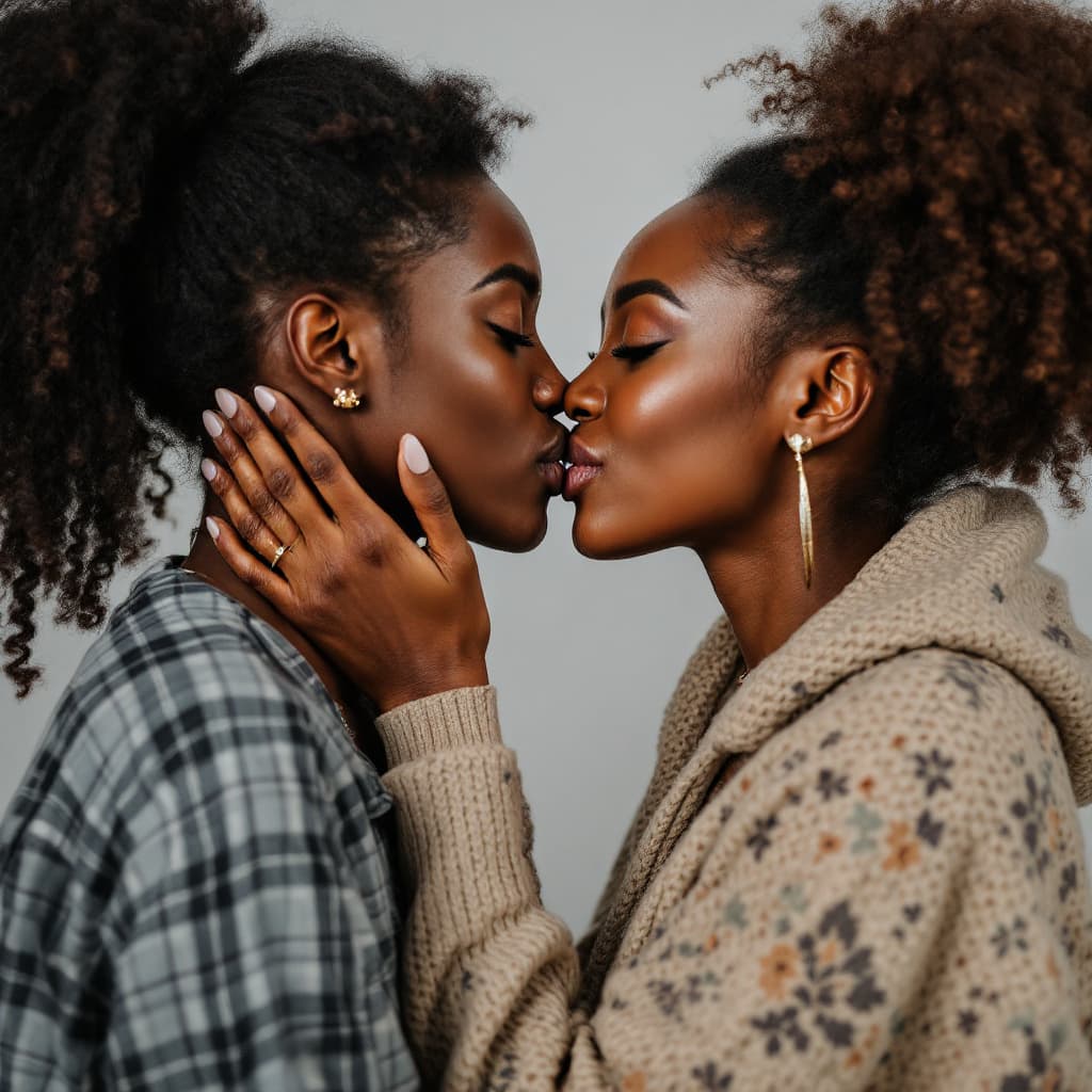 AI generated: two interracial women kissing