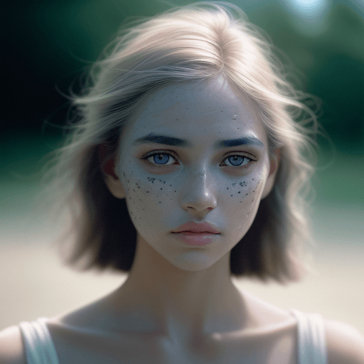 AI generated:  A dramatic and photo-realistic portrait of a woman with chapped lips and unique skin texture, her e...