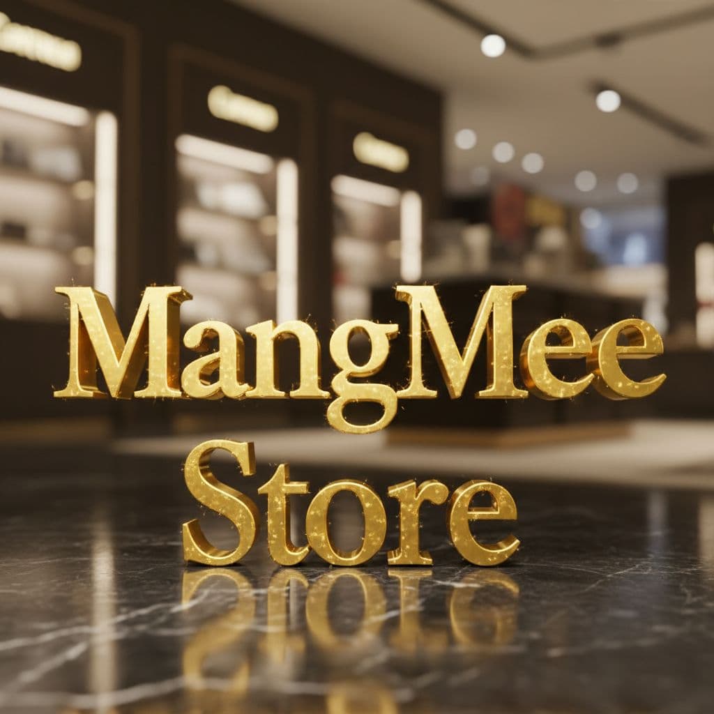 AI generated: สร้างชื่อ"MangMee Store"สีทองคำเงางาม ตัวหนังสือสวยสง่าระยิบระยับ เป็น 3D สมจริง ตั้งเรียงหน้าตรงที่...