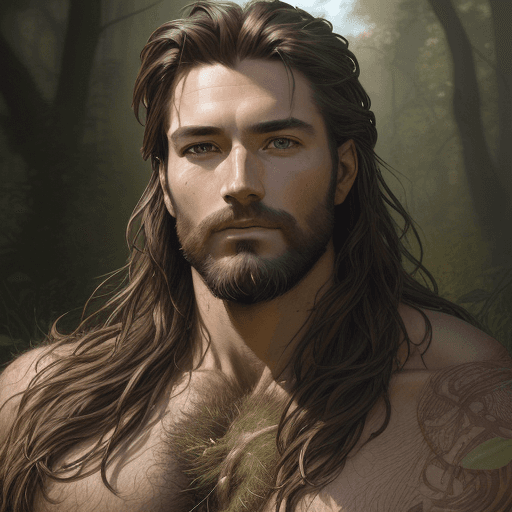 AI generated: create image of  man, portrait of the god of the meadow, 30 years old, meadow, rugged, male, gorgeou...