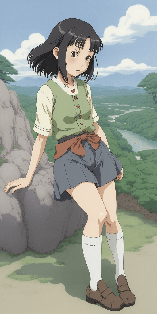 AI generated: art by studio ghibli, @kaoru_renraku, 真紅の天竺牡丹の可愛い娘