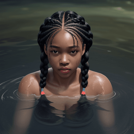 AI generated: fully clothed black girl with braids pushed inside water, hyper-realistic, 8k image 