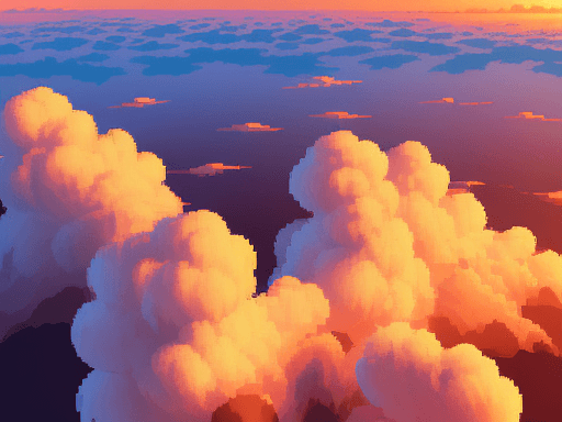 AI generated: Pixel art style clouds in sunset from a top view