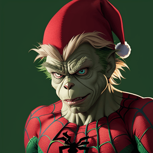 AI generated: THE GRINCH IN A SPIDER-MAN COSTUME 