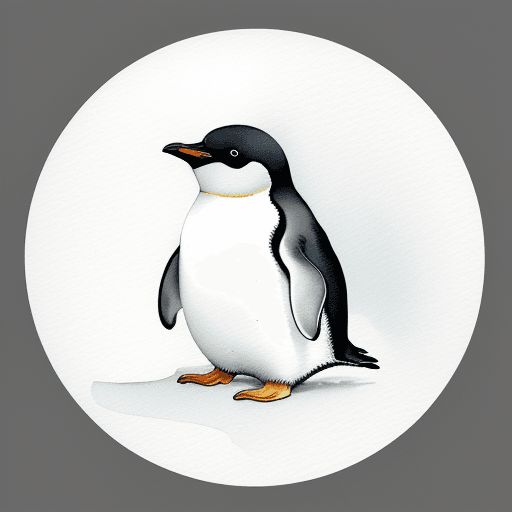 AI generated:  young round penguin, highly detailed fine pencil lines, watercolour painting, japanese style, paste...