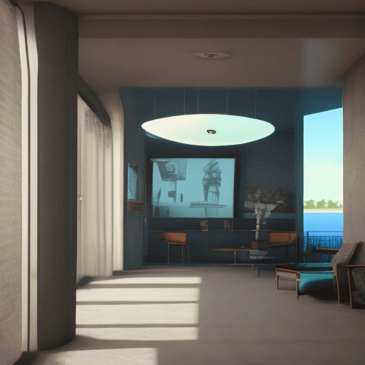 AI generated: Hyper realistic eye level exterior photo of a mid century modern styl, daylight, indirect lighting, ...