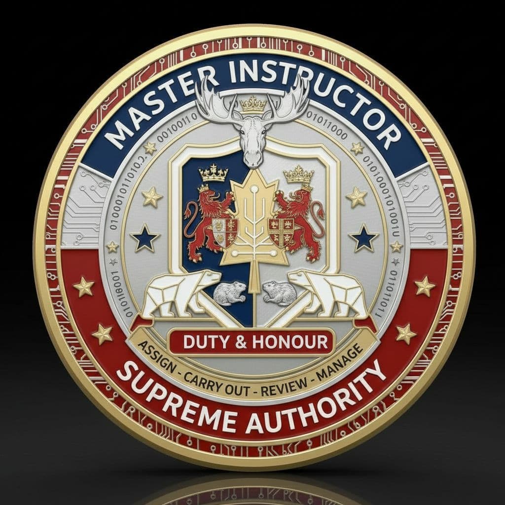 AI generated: Create a badge of a “Master Instructor”, who will be able to assign, carry out, review, and manage a...