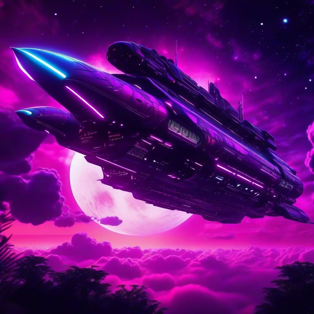AI generated: [tree:spaceship:0.7] flying, night sky, detailed cloud nebula