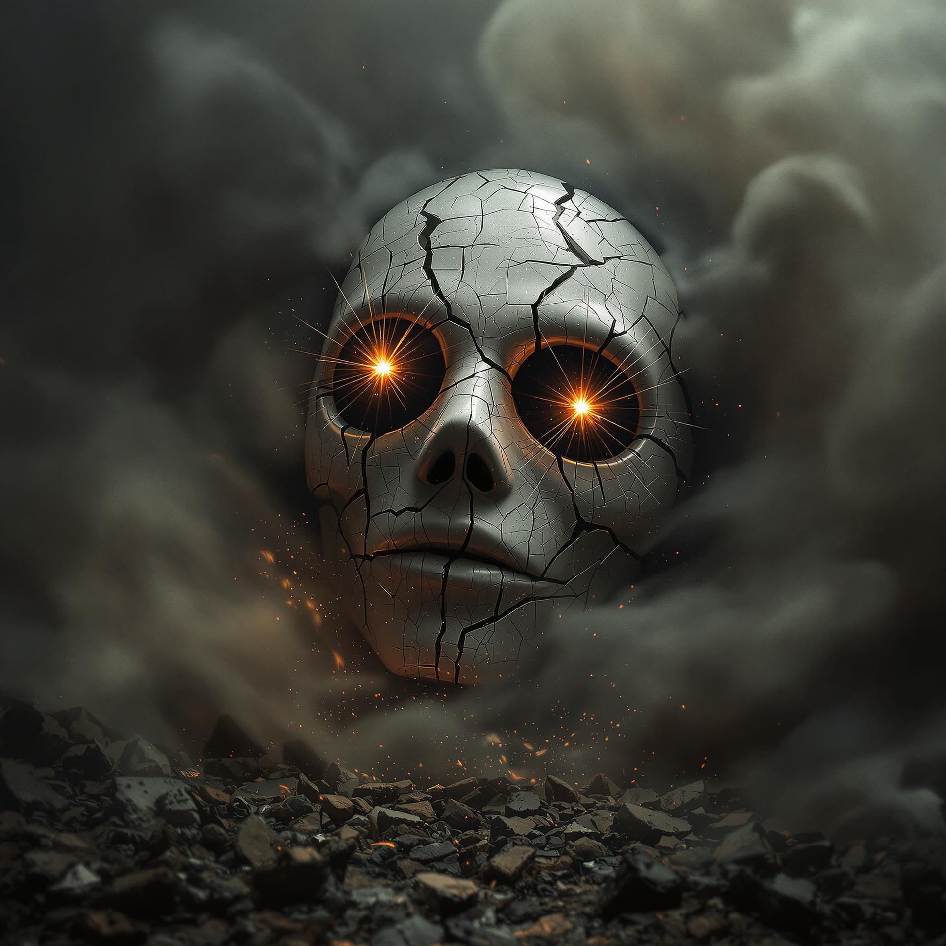 AI generated: A haunting digital painting of a liquidator's mask positioned perfectly along the golden ratio. The ...