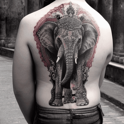 AI generated: BACK TATTOO, ELEPHANT, ARMOR, PERSIA