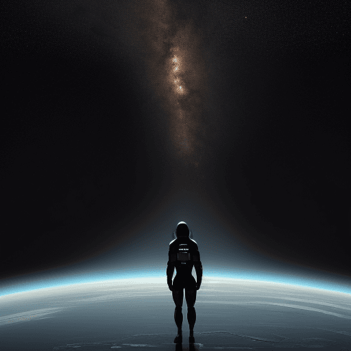 AI generated:   La imagen muestra una impresionante escena en el espacio profundo. En el centro, una figura humana...