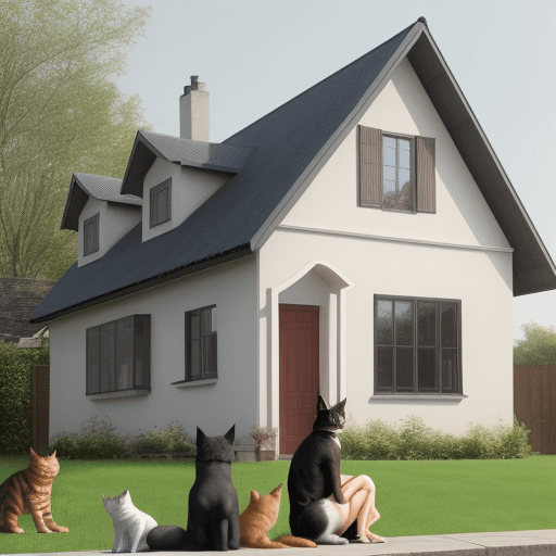 AI generated: house with person in front with a dog and a cat next to them