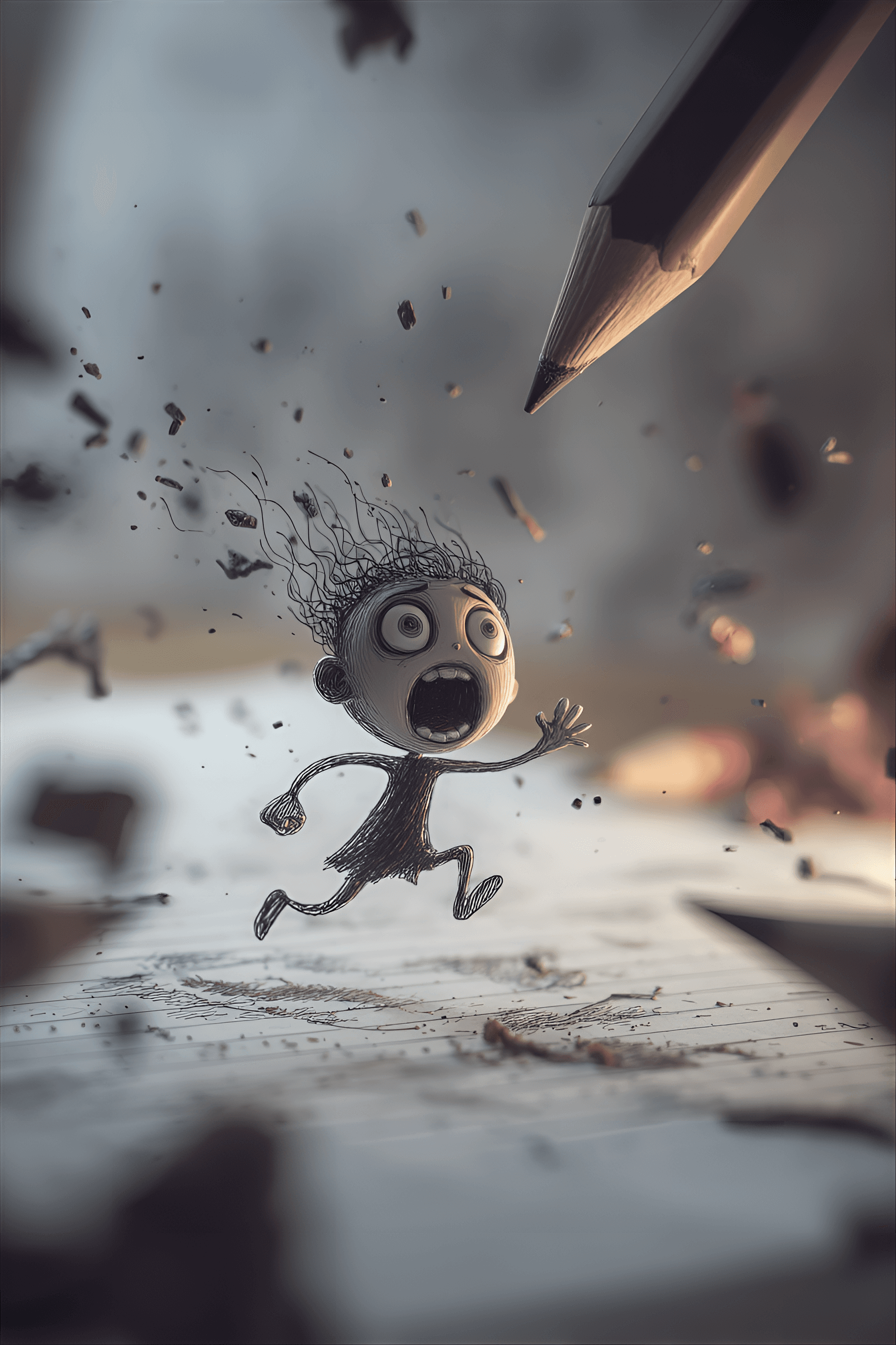 AI generated: stylized, cartoon illustration depicts a small, stick-figure child, rendered in pencil sketch style