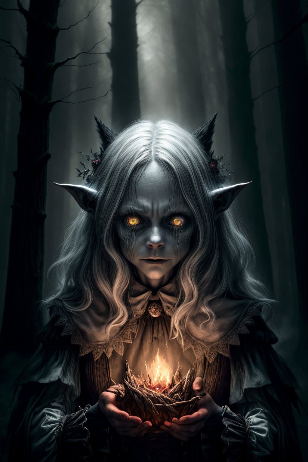 AI generated: (Forest, witches, goblins and wolves), Swirling Mist (Gloomy Illumination, Creepy, Eerie, Extreme De...