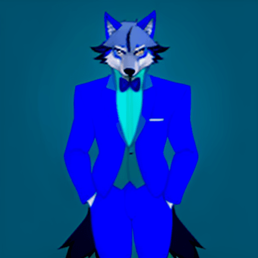AI generated: furry, fursona, anthro, blue fur, wolf male, anthropomorphic, suit, cartoon