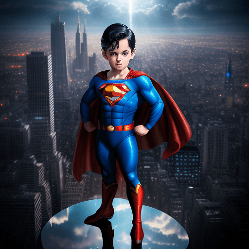 AI generated: A little boy dressed as Superman, full body, chibi , action pose,  best quality, masterpiece, detail...