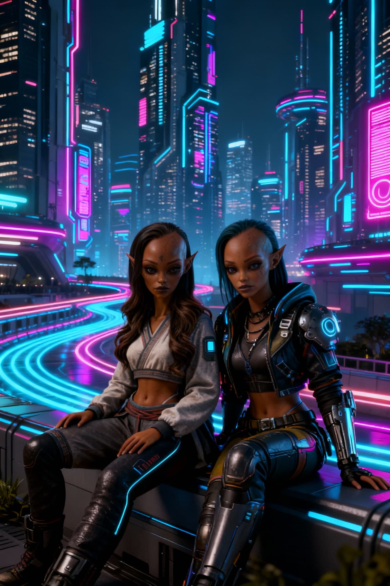 AI generated: Two best friends hanging out together. Join these two characters in one image. Unreal Engine 5 Ultra...