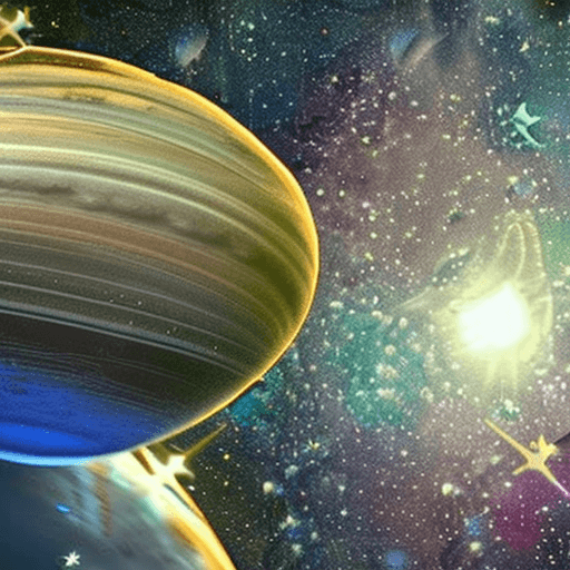 AI generated: An extraterrestrial holds a sphere resembling planet Earth against a backdrop of stars and nebulae: ...