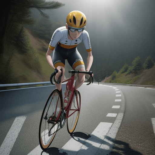 AI generated: Onoda, Yowamushi pedal,cycling,using helmet, on mountain roads, city roads, climb, busy crawling, co...